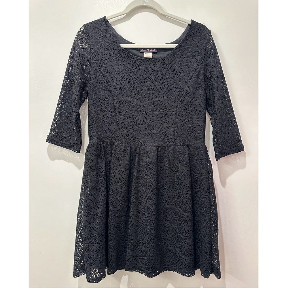 Black lace fit and flare 1/2 sleeve dress